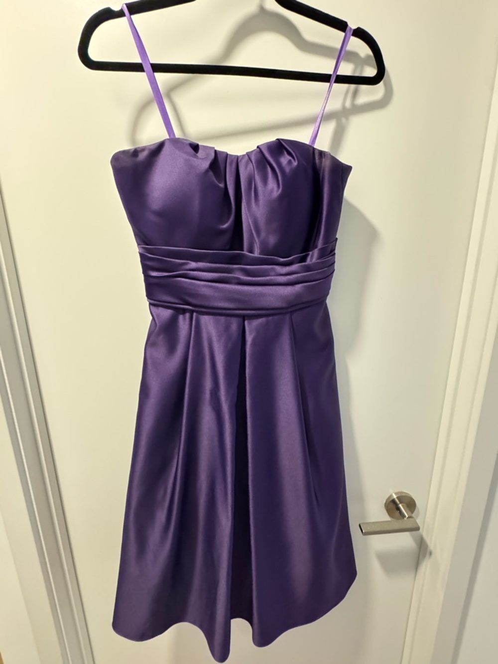 Purple Satin Strapless Cocktail Dress